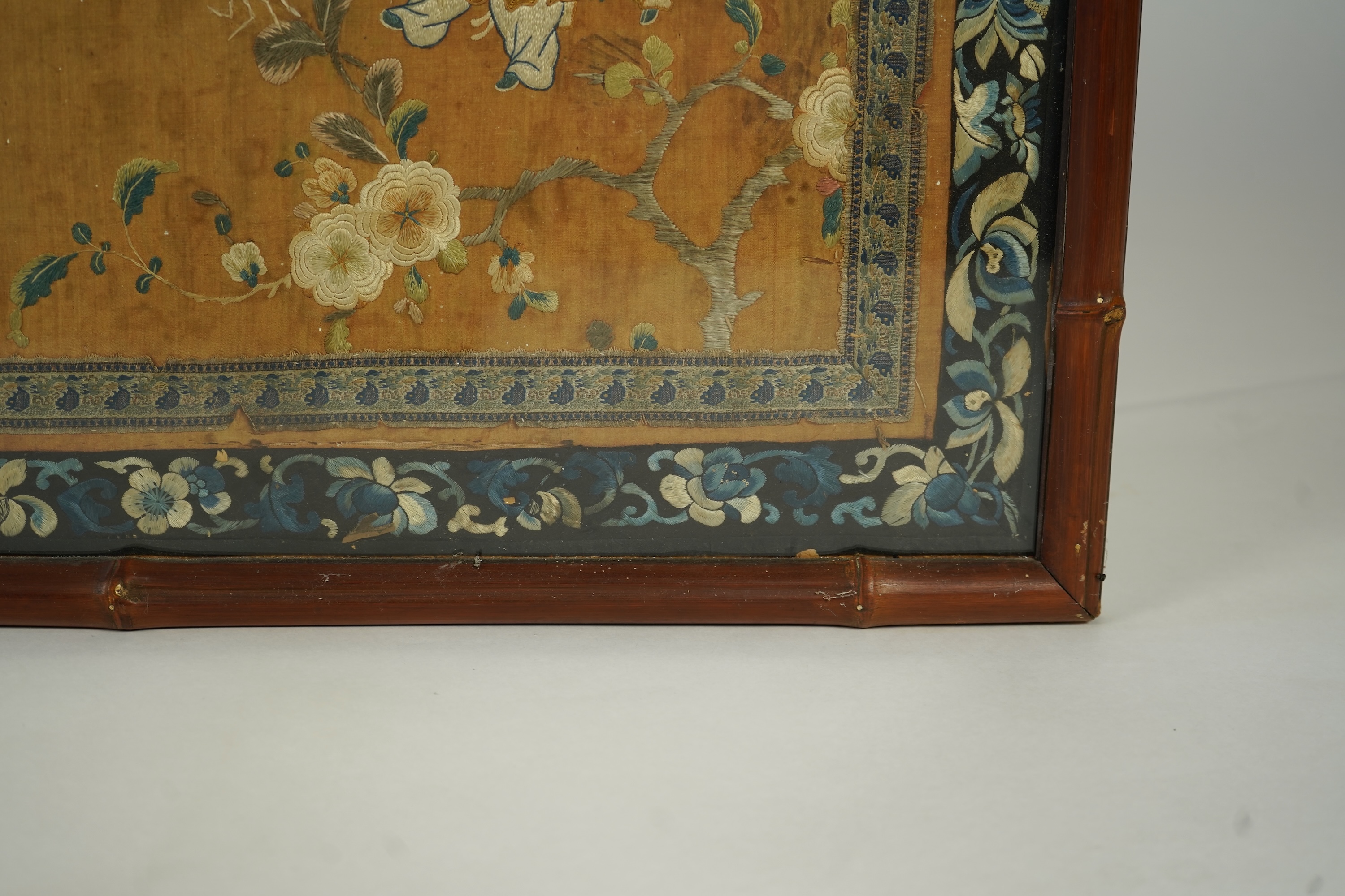 A large Chinese embroidered silk 'boys' panel, 19th century